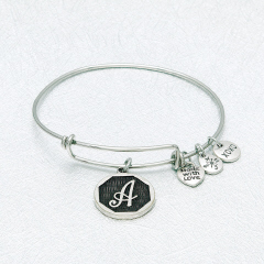 SILVER COLORED INITIAL BRACELET WITH DANGLES--A-Z AVAILABLE