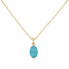 15MM X 10MM FAUX TURQUOISE PENDANT ON 16" GOLD CHAIN