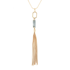 26" LONG GOLD TASSEL NECKLACE WITH STONE